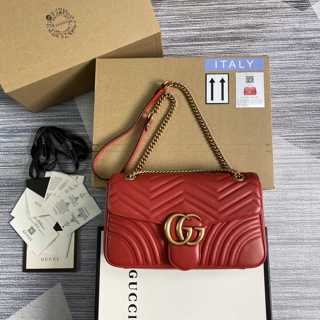 Gucci GG Marmont Medium Matelasse  Shoulder Bag 443496 Red